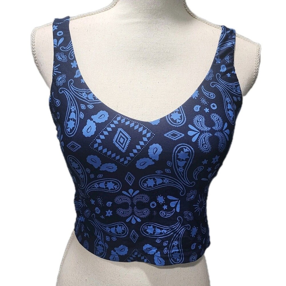 Aerie Offline Real Me Recharge Sport Bra Blue Bandana Paisley Print Women Large